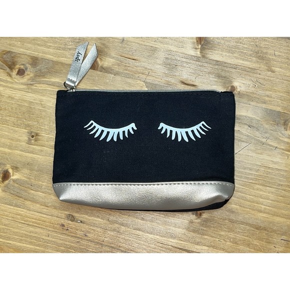 IPSY Glam Black Gold Eyelashes Cosmetic Makeup Travel Office Car Zip Bag Pouch - Picture 4 of 5